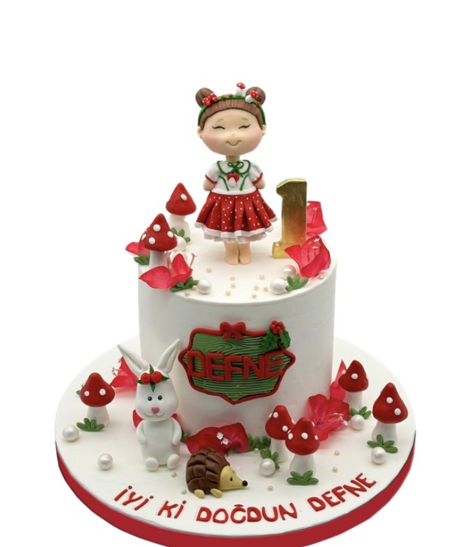 Sevimli Kız ve Tavşan Doğum Günü Pastası