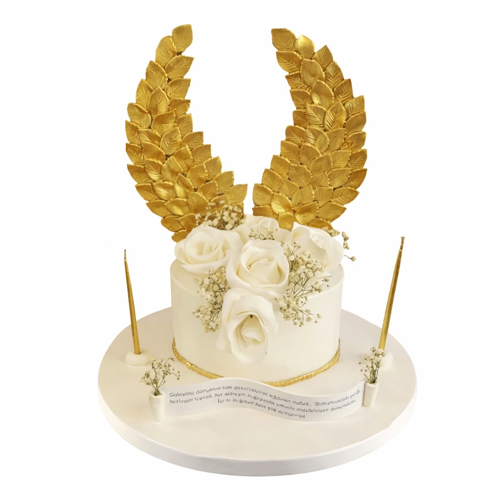 Altın Kanatlı Beyaz Güllü Sevgili Pastası