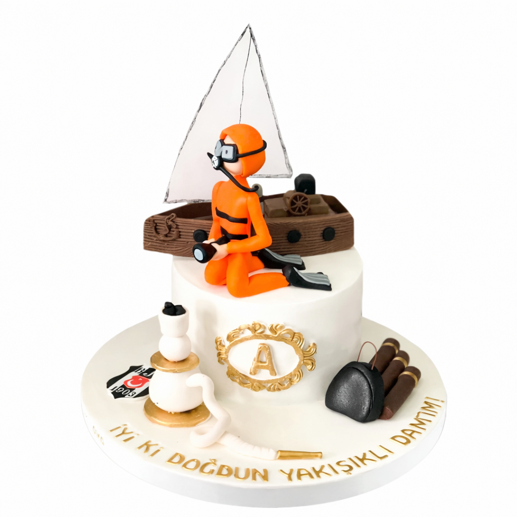 Dalgıç ve Teknesi Doğum Günü Pastası