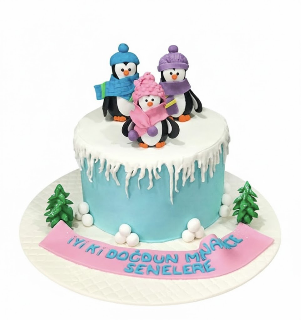 Penguen Ailesi Kış Pastası