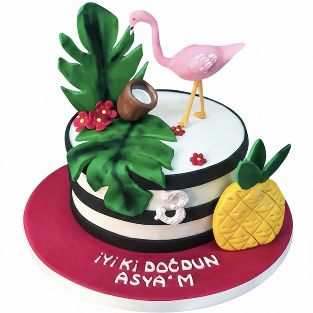 Tropikal Flamingo Doğum Günü Pastası