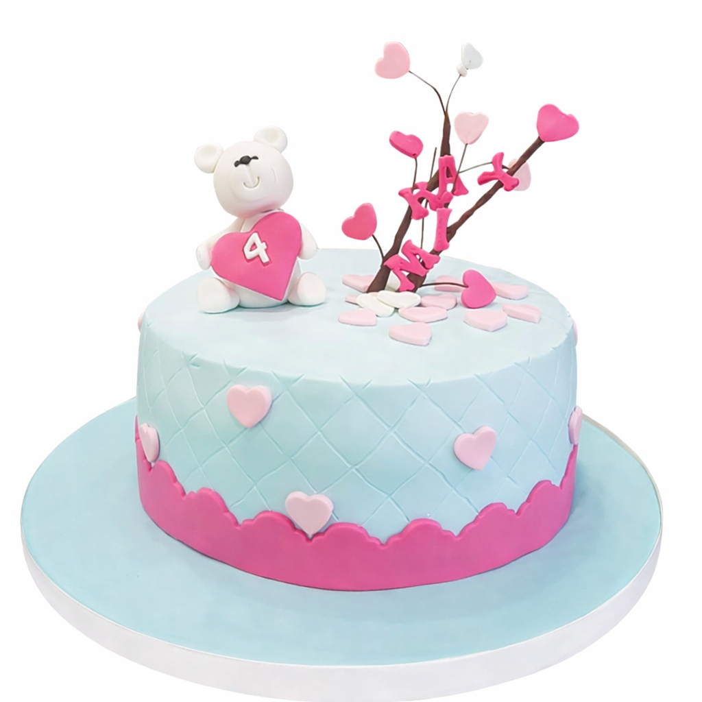 Ayıcıklı Aşkın Dalları Kalpli Pasta