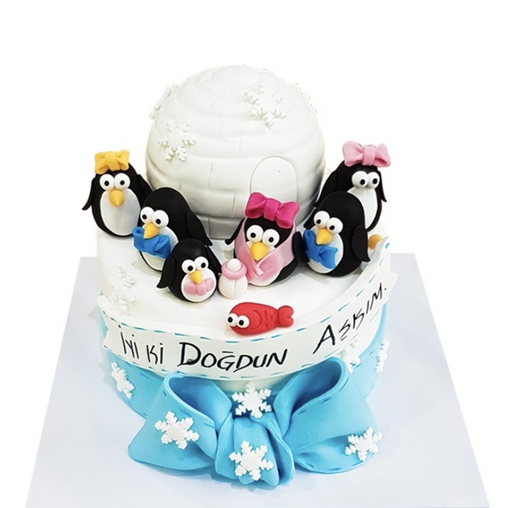 Penguenler Aile Doğum Günü Pastası