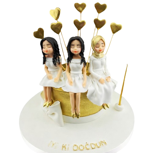 Figürlü Altın Kızlar Doğum Günü Pastası