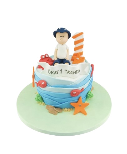 Kumsal Temalı 1 Yaş Günü Pastası