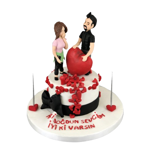Sevgiliye Özel Kalpli Sevgili Pastası