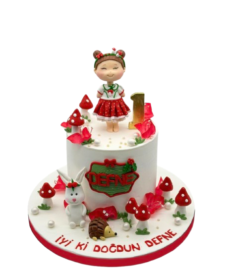 Sevimli Kız ve Tavşan Doğum Günü Pastası