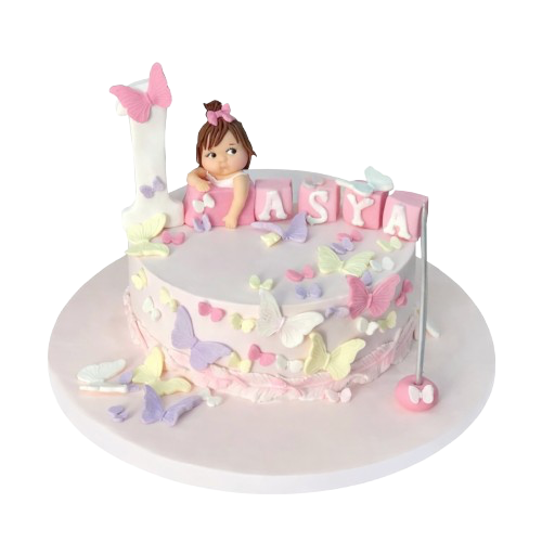 Minik Kız ve Kelebekler Doğum Günü Pastası