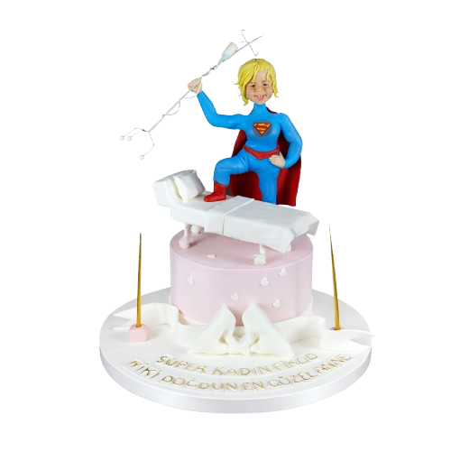 Süperman Hemşire Figürlü Doğum Günü Pastası