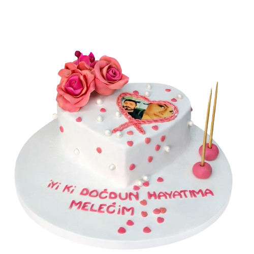 Fotoğraflı Güllü Kalp Pasta