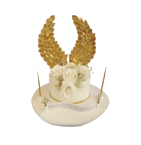 Altın Kanatlı Beyaz Güllü Sevgili Pastası
