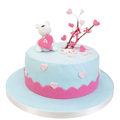 Ayıcıklı Aşkın Dalları Kalpli Pasta