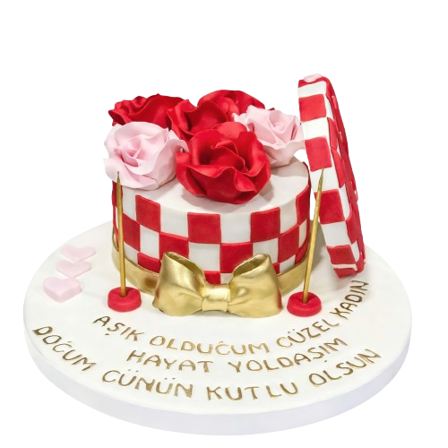 Kırmızı Gül Kutusunda Güller Pastası