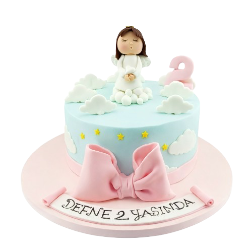 Pembe Kurdeleli Kız Çocuk Pastası