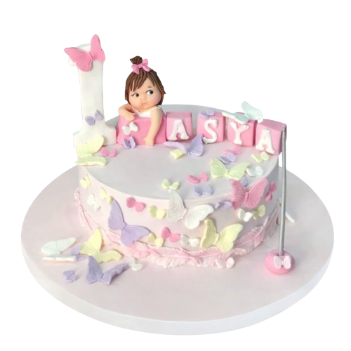 Minik Kız ve Kelebekler Doğum Günü Pastası