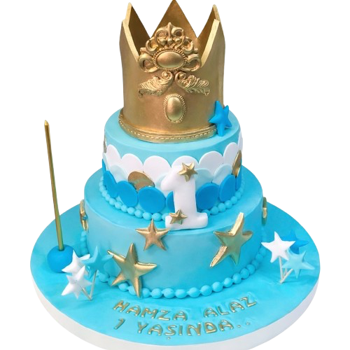 Taçlı Erkek Çocuk 1 Yaş Pastası