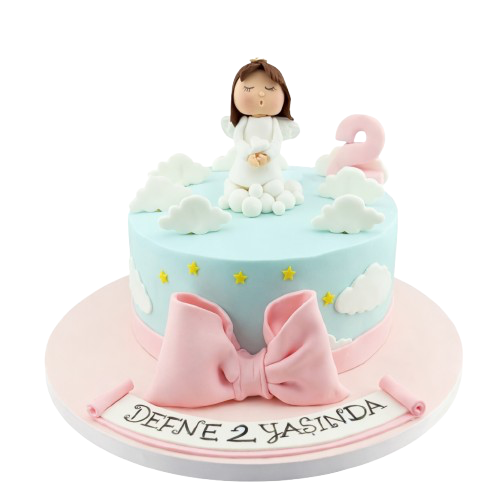 Pembe Kurdeleli Kız Çocuk Pastası