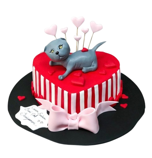 Kedili Kırmızı Kalp Pastası