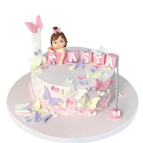 Minik Kız ve Kelebekler Doğum Günü Pastası