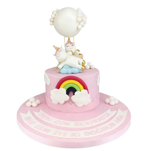 İkiz Unicornlar Balon Gezisi Pastası