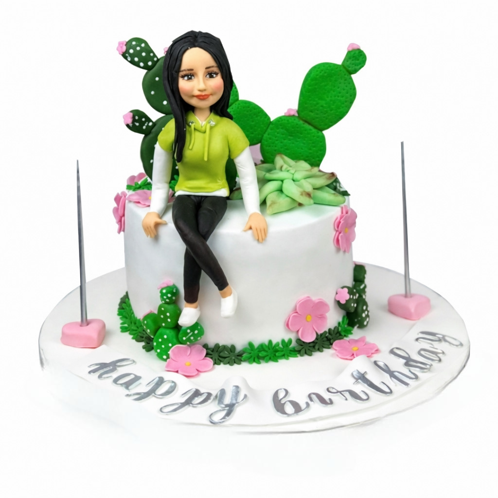 Figürlü Kaktüs Konseptli Doğum Günü Pastası