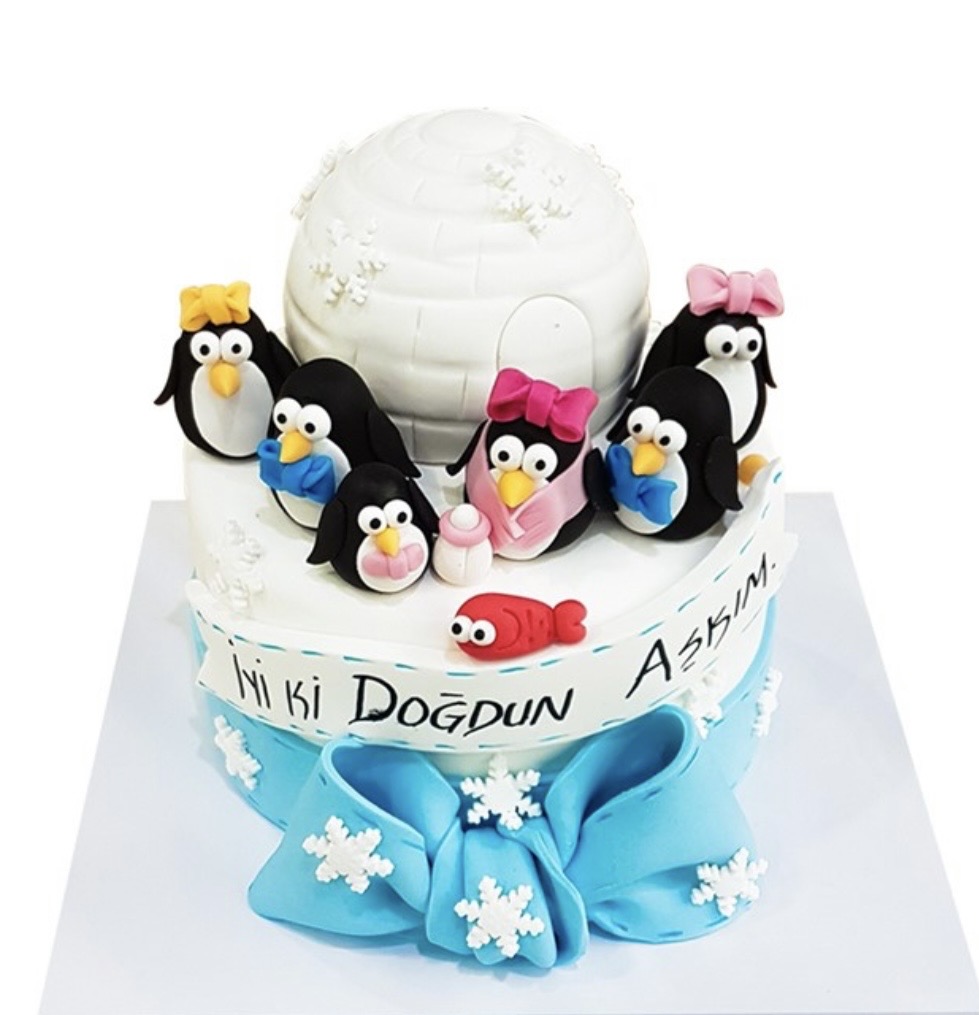 Penguenler Aile Doğum Günü Pastası