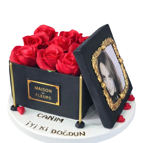Kişiye Özel Gül Kutusu Fotoğraflı Pasta