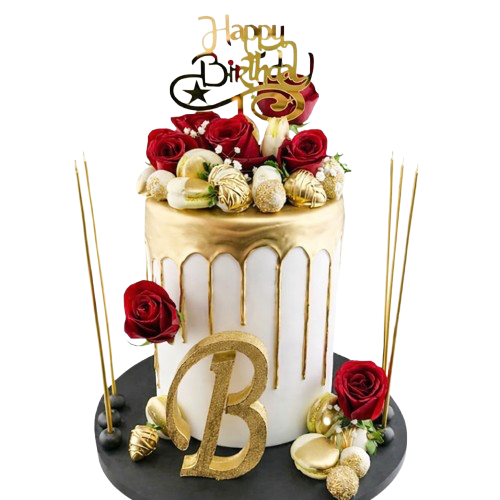 Gül Desenli Özel Harfli Doğum Günü Pastası
