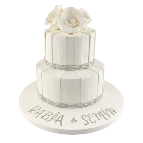 Beyaz Güllü Düğün Pastası