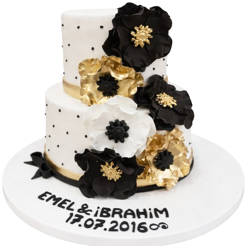 Gold Çiçekli Lüx Nişan Pastası