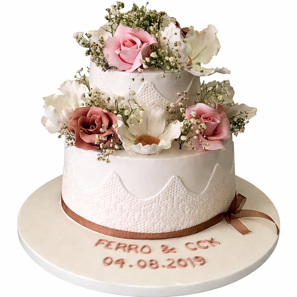 Dantel Güllü Nişan Pastası