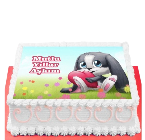 Şirin Tavşan Resimli Aşk Pastası